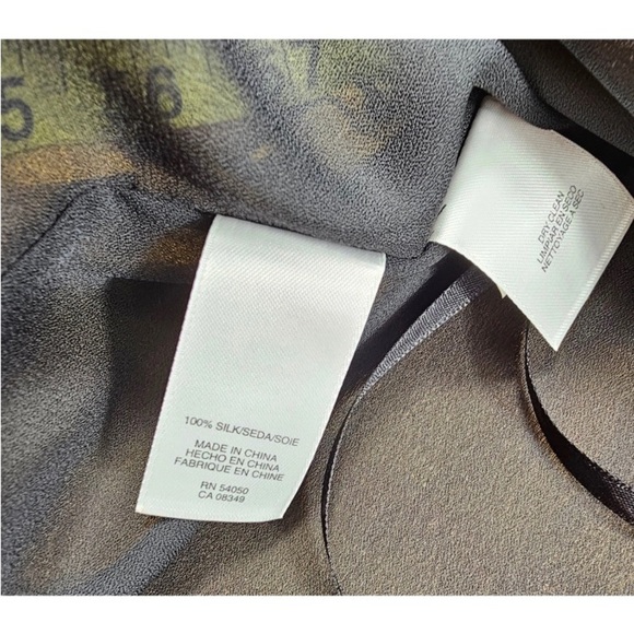 Anne Klein Silk Black Gold Abstract Stripe Pullover Blouse w/3/4 Elastic Sleeves - Picture 12 of 13